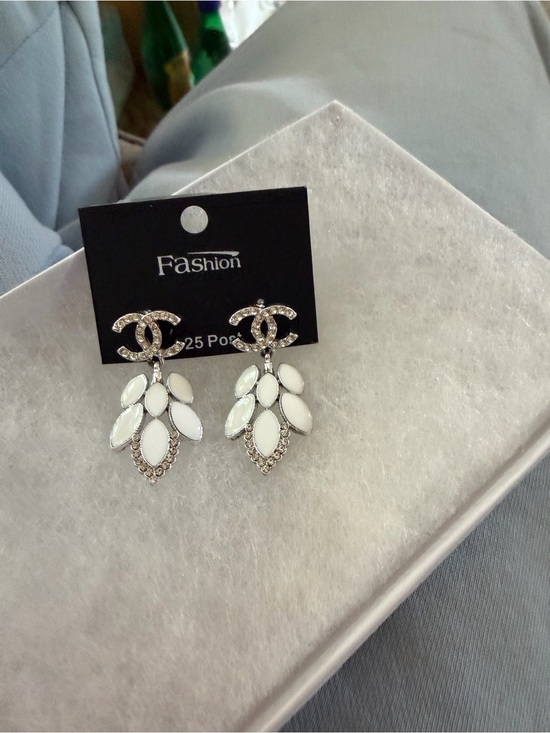 Fashion Jewelry Jewelry - White Crystal Drop Post Earrings, silver tone, fashion jewelry